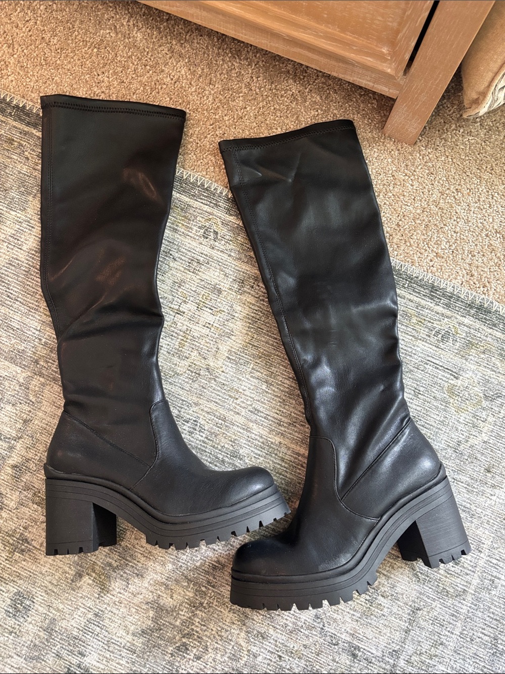 Madden Girl Black Over-the-Knee Chunky Lug Heel Boots